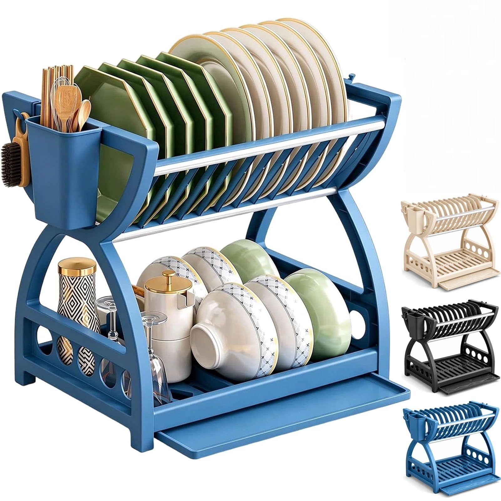Square Dish Drying Rack Multi-Layer Steel Dish Drying Rack, 2 Tier Dish Drying Rack with ...
