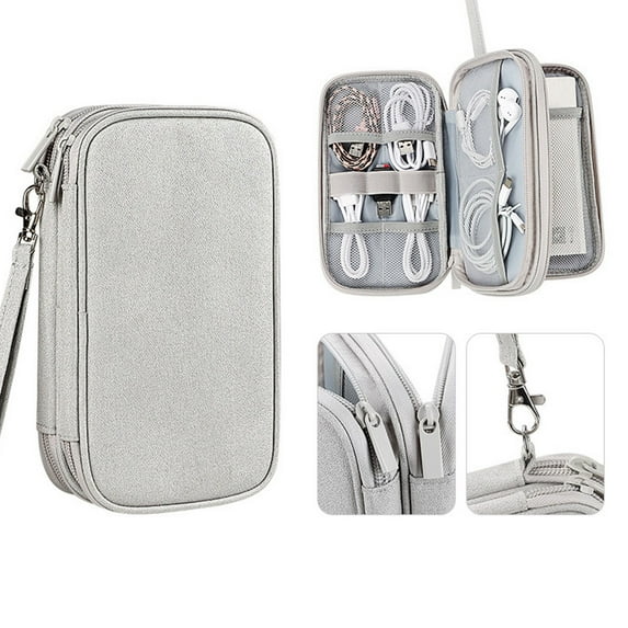 Multi-Layer Tech Organizer, Hard Drive Power Bank Storage, Zippered Mesh Compartments, Waterproof Portable Case, Compact Electronics Management