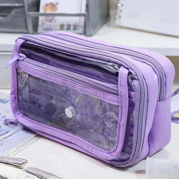 Multi-Layer Transparent PVC Pencil Case - Large Capacity Waterproof Zippered Stationery Organizer for Sch00l Office Travel, Durable Fabric Pouch with 180° Open Design for Pens Cards Notes