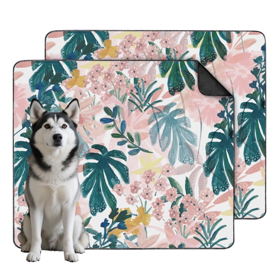 Multi-Layer Washable Dog Pads Set of 2 - Floral Design 35x41 Inch Training Mats for Puppies and Senior Pets with Leak Prevention
