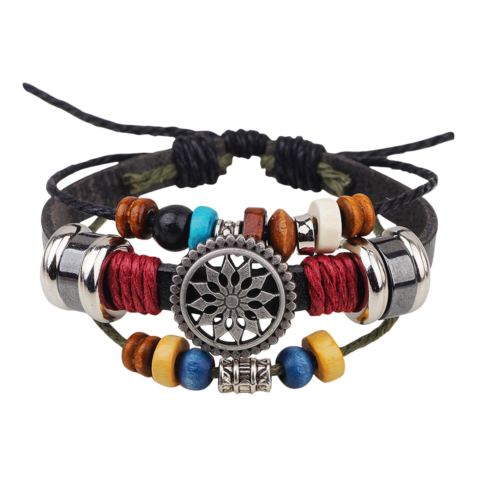 YOMIEE Multi Layered Hand Woven Leather Bracelet Elegant Jewelry Set Women Men Indian Bangles for Women