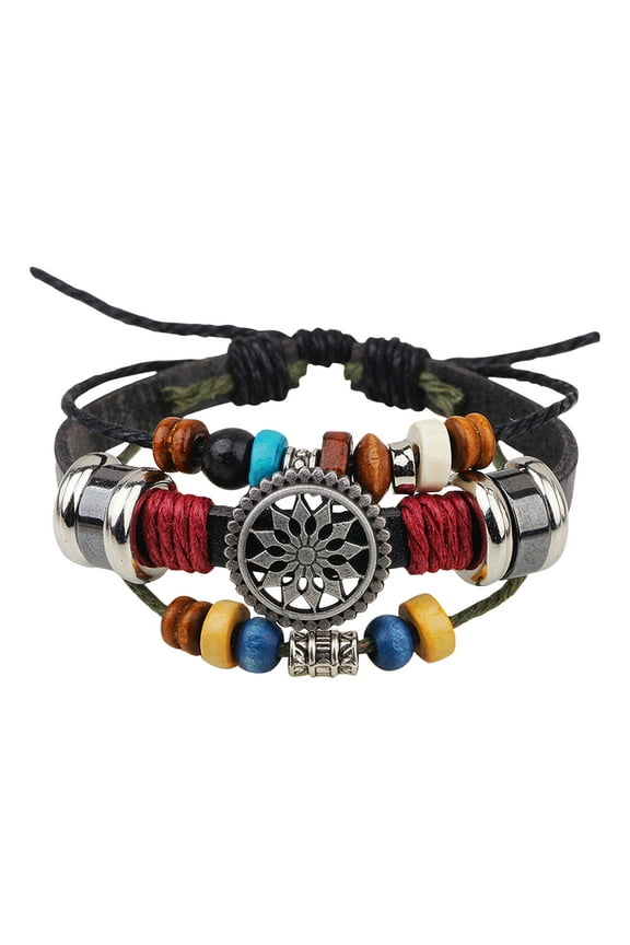 Multi Layered Hand Woven Leather Bracelet Elegant Jewelry Set Women Men Indian Bangles for Women
