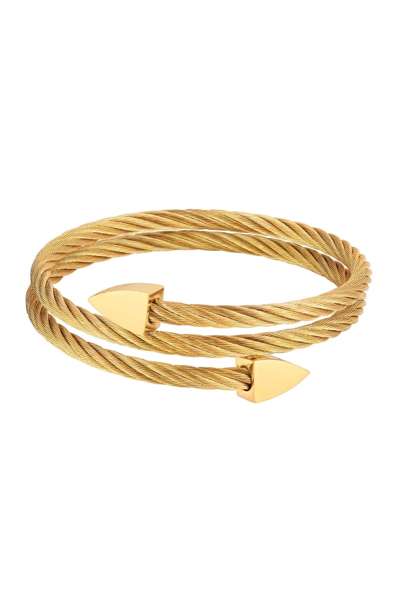 Multi Layers Cuff Bracelet for Men-Stainless Steel Cable Wire Love Bangles, Black/Gold/Silver Triangle Opening Bracelet Jewelry