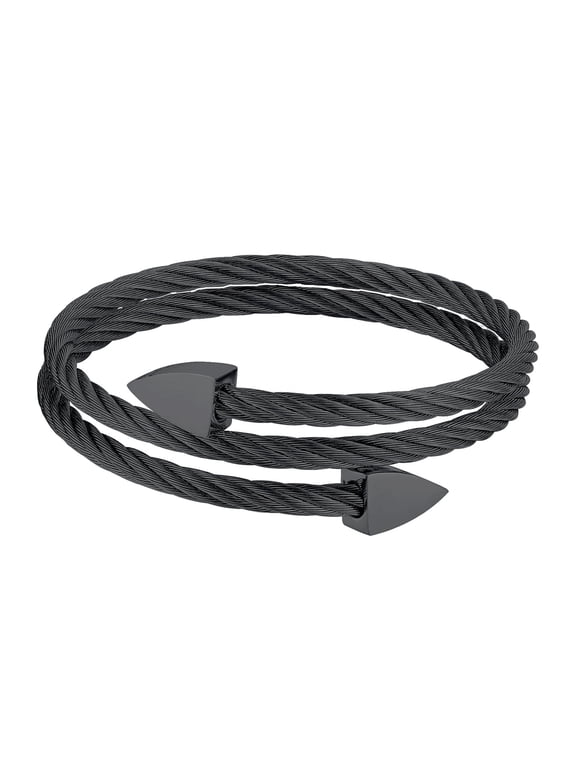 Multi Layers Cuff Bracelet for Men-Stainless Steel Cable Wire Love Bangles, Black/Gold/Silver Triangle Opening Bracelet Jewelry