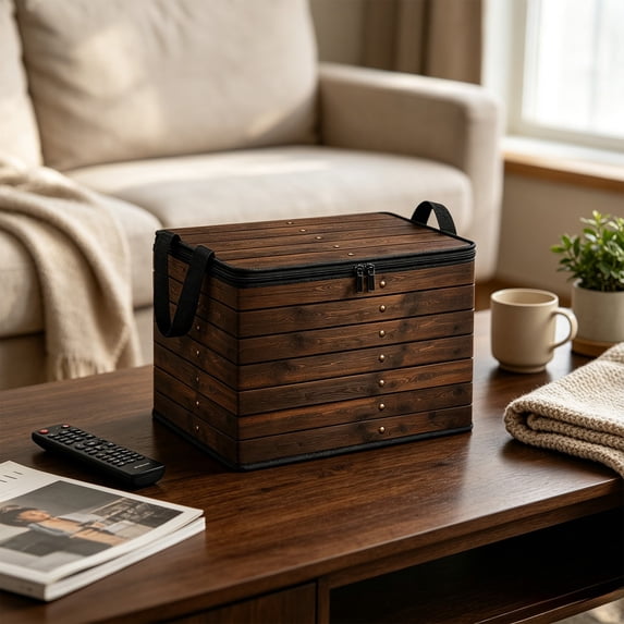 Container Box Warehouse Multi-Layers Imitation Wooden Storage Box, Foldable Fabric Organizer ...