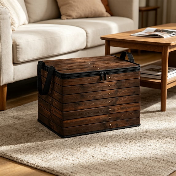 Container Box Warehouse Multi-Layers Imitation Wooden Storage Box, Foldable Fabric Organizer ...