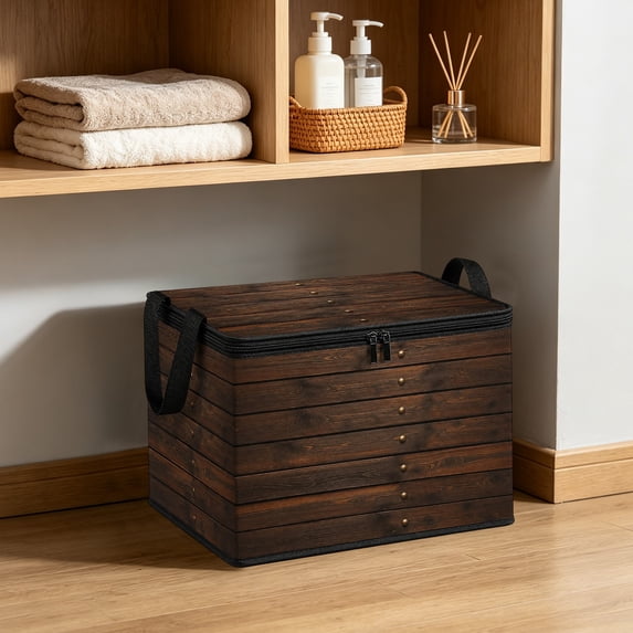 Container Box Warehouse Multi-Layers Imitation Wooden Storage Box, Foldable Fabric Organizer ...