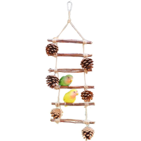 Multi-Level Bird Ladder for Cage with Pinecone Chew Toys, Wooden Parrot Toys Ladder for Multiple Birds Climbing, Chewing, and Playing, Natural Hardwood Perch for Cockatiels, Lovebirds, Parakeets