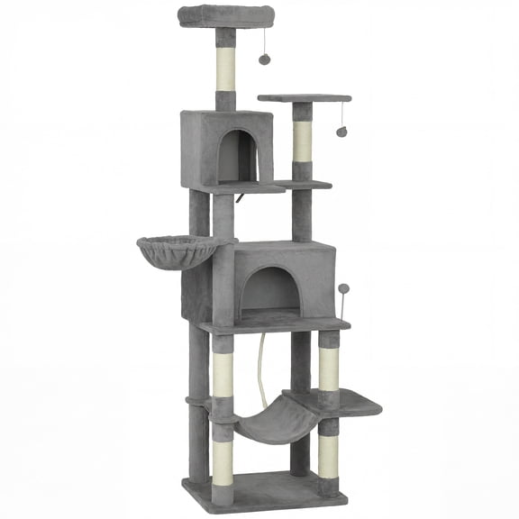 Multi-Level Cat Tower, 80" Tall Cat Tree, with 2 Condos, 2 Hammocks, 6 Sisal Scratching Posts, Dark Gray