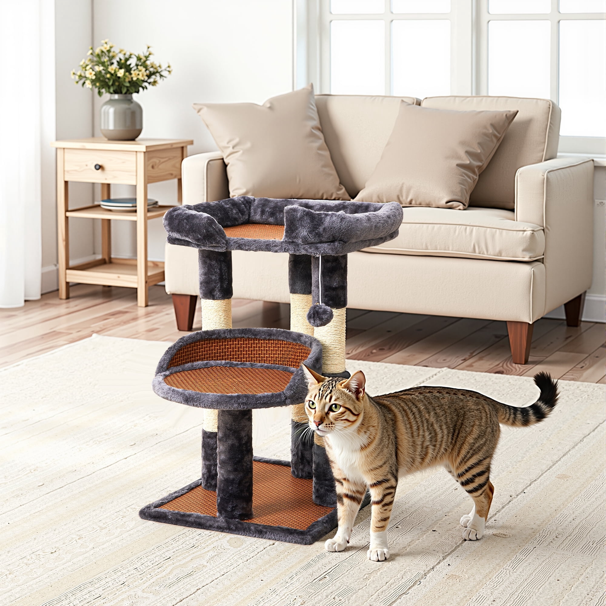 Stackable Cat Tree Heynemo Multi-Level Cat Tree with Sisal Scratching Posts & Cooling Mat ...