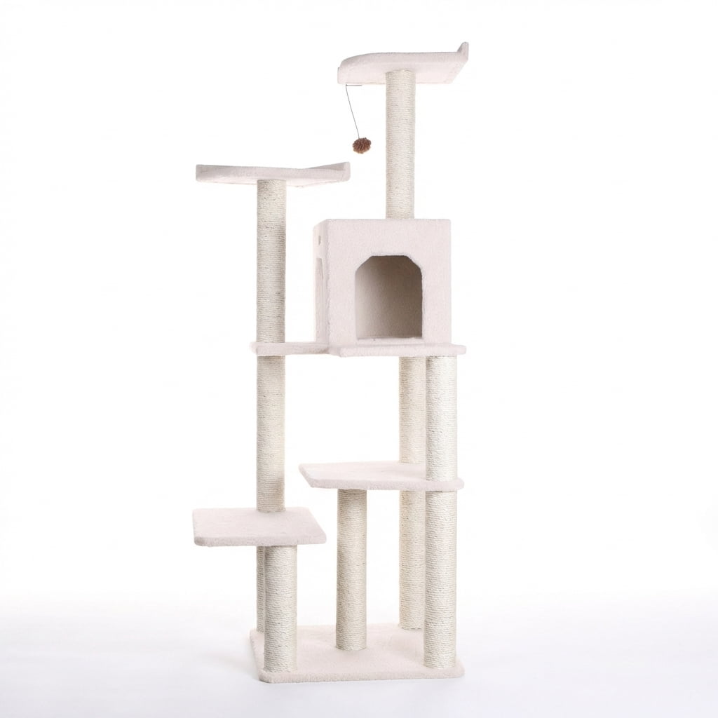 Multi-Level Cat Tree Tower with Condo, Natural Sisal Scratching Posts, Ultra-Soft Plush Carpet, 68 Inches Tall, Beige