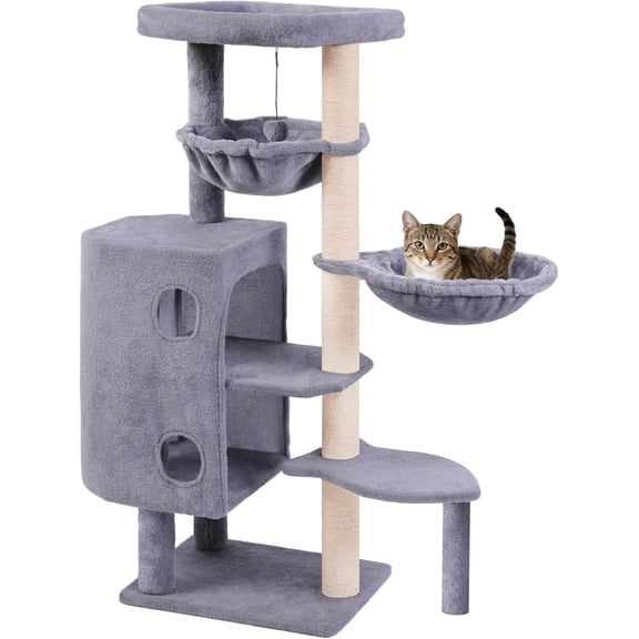 Multi-Level Cat Tree Tower with Large Condo, Scratching Posts, Board, Toys for Kittens - Compact Beige Design