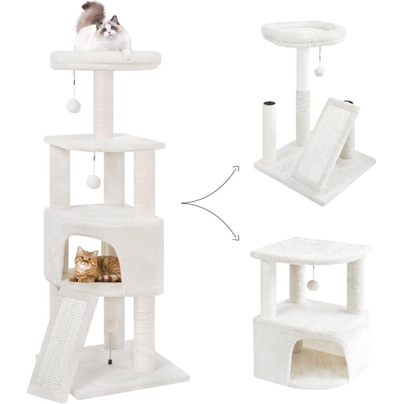 Multi-Level Cat Tree Tower with Large Condo, Scratching Posts, Board, Toys for Kittens - Compact Beige Design