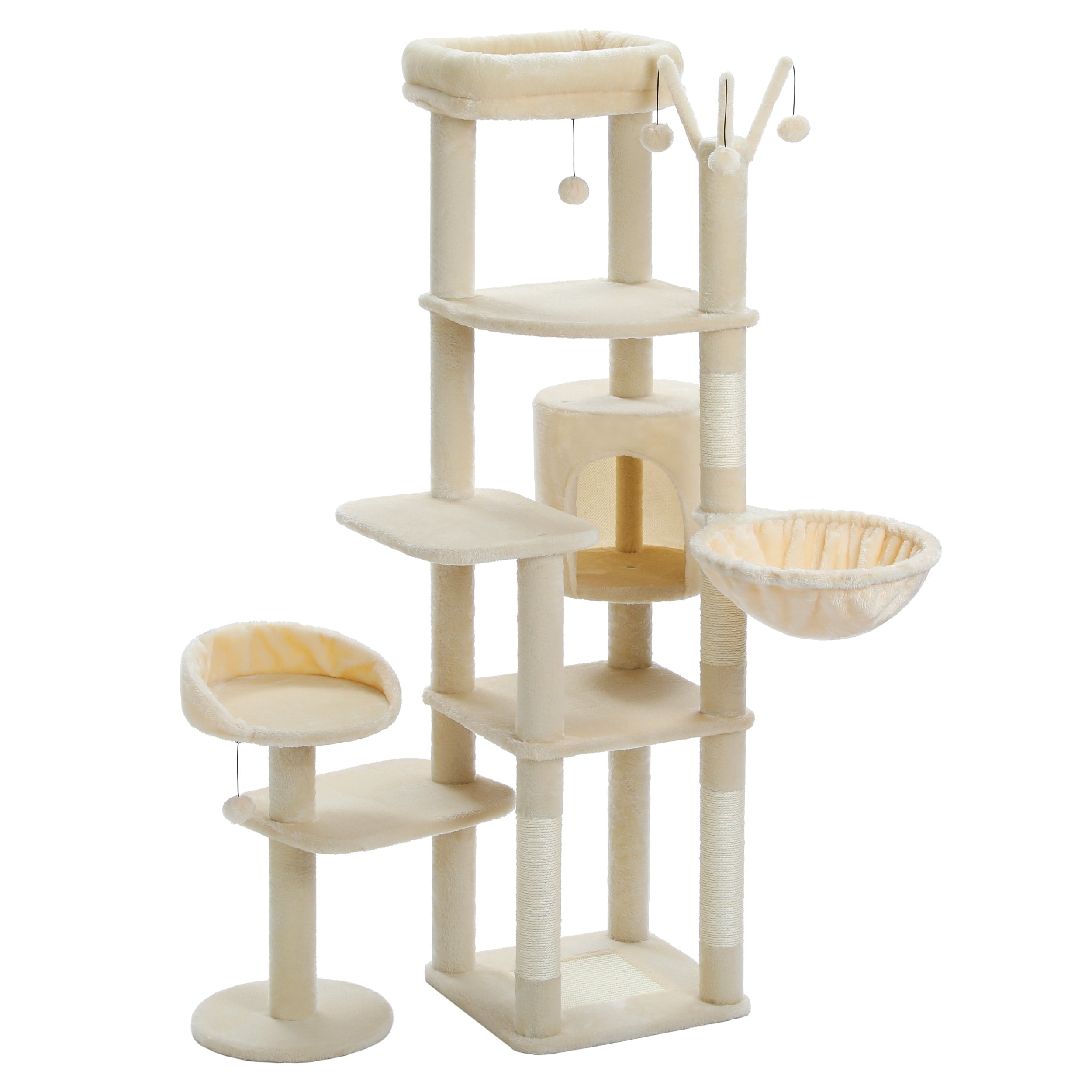 Beige Multi-Level Cat Tree Tower with Hammock and Scratching Posts