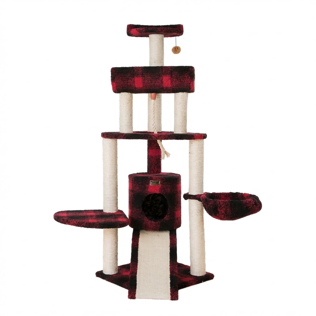 Multi-Level Cat Tree Tower with Sisal Scratching Posts, Cozy Condo, Multiple Platforms and Hanging Toys, Beige, 57" Height