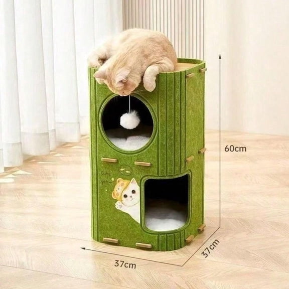 Multi-Level Felt Cat House - Double Layer Warm Cat Cave Bed For Indoor Cats