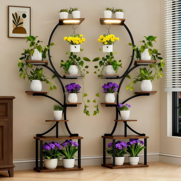 Multi-Level Illuminated Plant Stand: Modern American Home Fashion Indoor Gardening Solution - Displays 8+ Plants, Warm Lighting & Space-Saving Design - Plant Representative for Indoor Plants