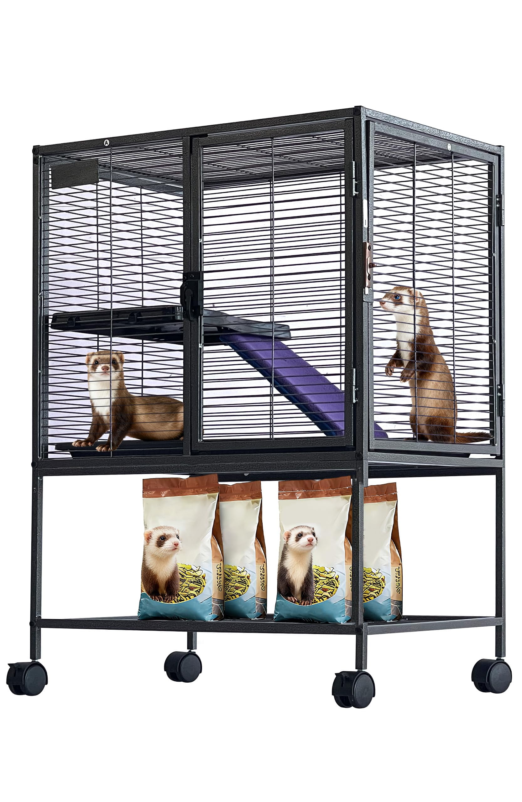 Multi-Level Metal Small Animal Cage for Ferrets, Hamsters, Chinchillas, Rabbits, Guinea Pigs, Hedgehogs, Gerbils – Removable Tray & Ramp, Lockable, BPA-Free, Indoor/Outdoor Use