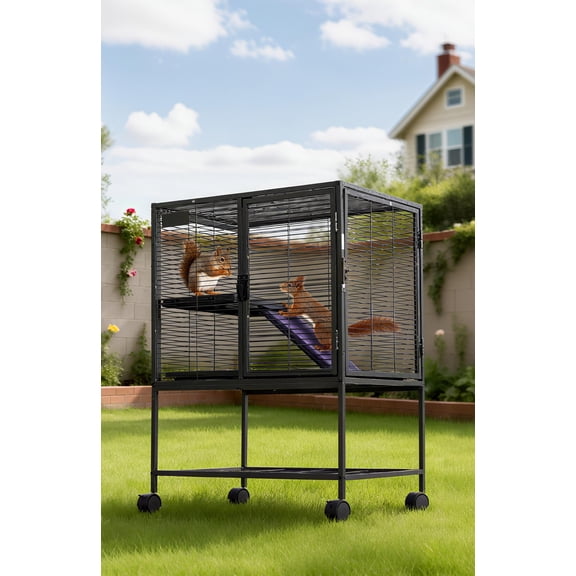 Multi-Level Metal Small Animal Cage with Storage Stand – Removable Tray, Ramp, Lockable Doors, BPA-Free – Spacious Indoor/Outdoor Habitat for Ferrets, Hamsters, Chinchillas, Rabbits, Guinea Pigs