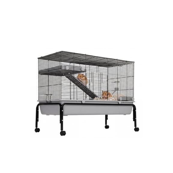 Multi-Level Small Animal Cage with Detachable Stand Removable Tray, Feeder, Water Bottle Spacious Wire Enclosure, Easy Clean, Indoor Hutch for Rabbit, Ferret, Chinchilla