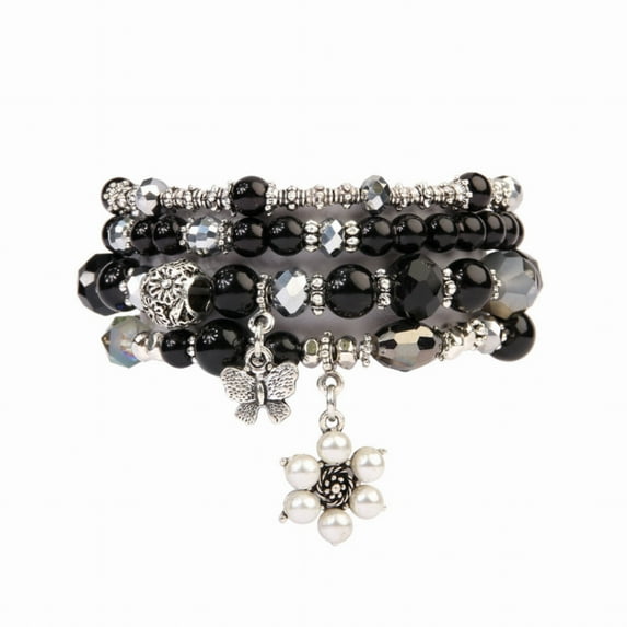 Multi Line Butterfly Pearl Classy Stackable Stretch Beads Bracelets ( Variety Colors Available ) By DOBBI