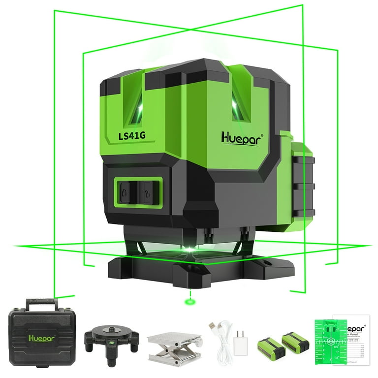 Multi Line Laser Level 200Ft Green Beam Self leveling Laser Level Tool with Plumb Dot 2 x 5200mAh Li ion Batteries and 360 Rotating Base