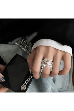 Multi-Line Wrap Ring, 925 Sterling Silver Plated Stacking Ring, Adjustable Open Stackable Boho Ring, Geometric Statement Ring for Women, Minimalist Jewelry Gift