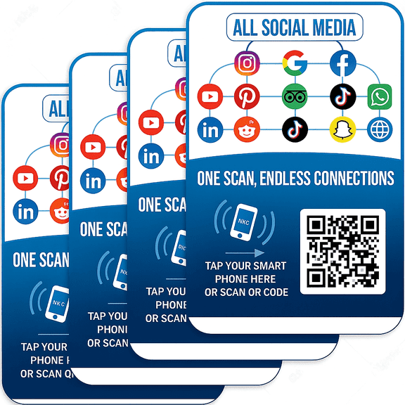 Multi Link Hub QR Code NFC Tag Networking Business Reviews 4 Pack