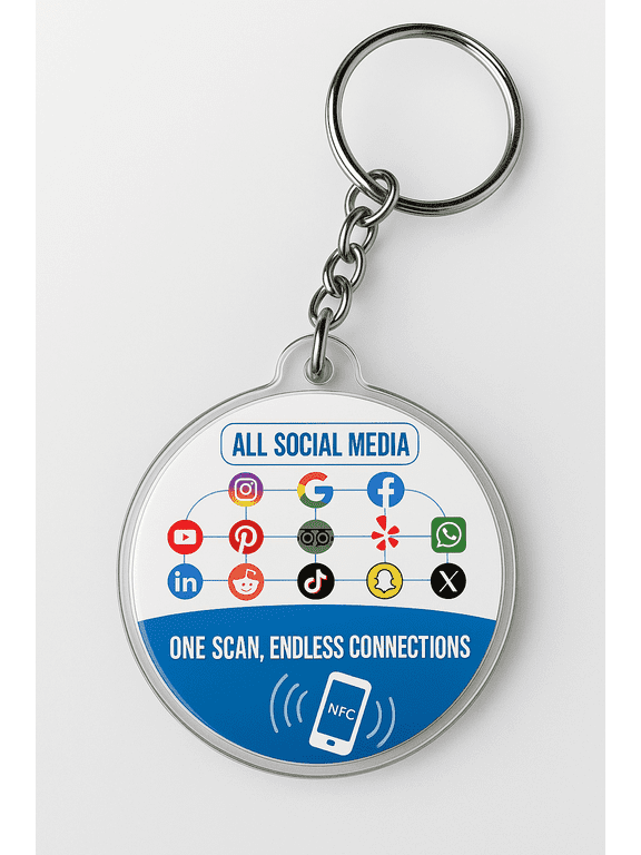 QR Code and NFC Tag Multi-Link Review Hub Keychain
