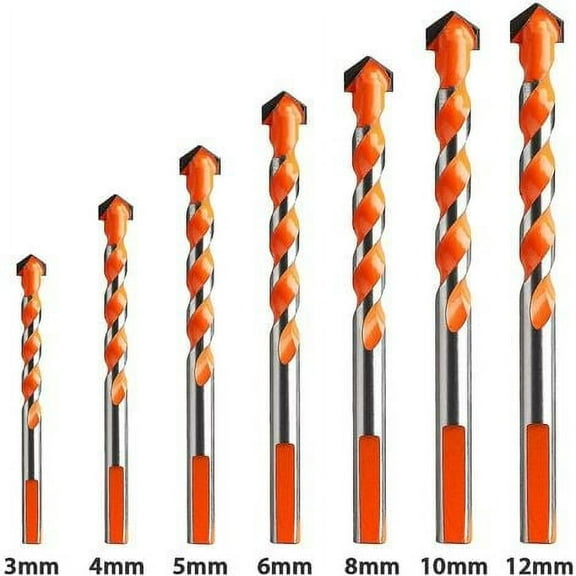 Multi-Material Triangle Metal Drills 7-Piece Carbide Tip Drill Bit Set for Tile, Concrete, Brick