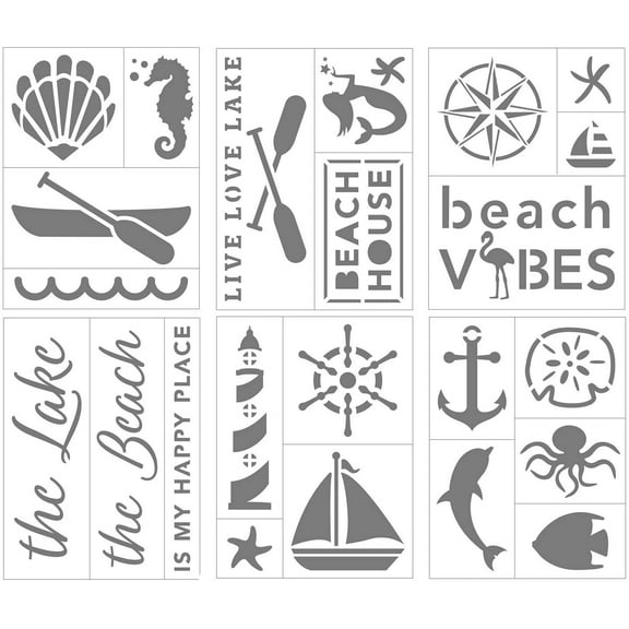 Multi-Media Adhesive Back Beach and Lake Stencil Set - 6 Sheets - 6 x 8 Inches