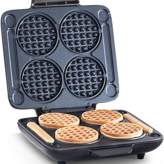 Multi Mini Waffle Maker - Makes Four Waffles at Once for Family Breakfasts - Dual Nonstick Heating Plates & Easy-Release Surface - Compact & Fast-Heating - Graphite