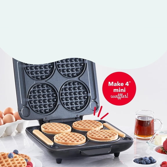 Multi Mini Waffle Maker - Makes Four Waffles at Once for Family Breakfasts - Dual Nonstick Heating Plates & Easy-Release Surface - Compact & Fast-Heating - Graphite