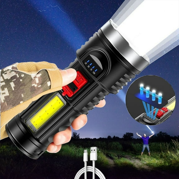 Multi-Mode Flashlight, USB Rechargeable COB Side Light Torch, 18650 Battery Camping Light, IPX6 Waterproof Emergency Lamp