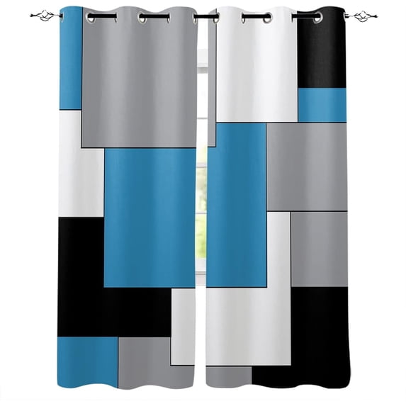 Multi Modern Block Splicing Blackout Curtains,Fashion 3D Printing,2 Panel Decor Grommet,Bedroom Living Room Home (52x63 inch)