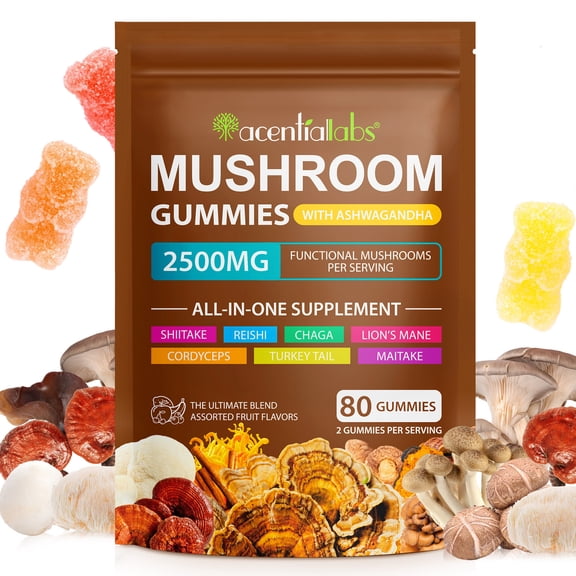 Multi Mushroom Supplement Gummies 2500mg with Cordyceps, Reishi & Chaga, Immune Support, Blend Assorted Fruit Flavors, 80 Gummies