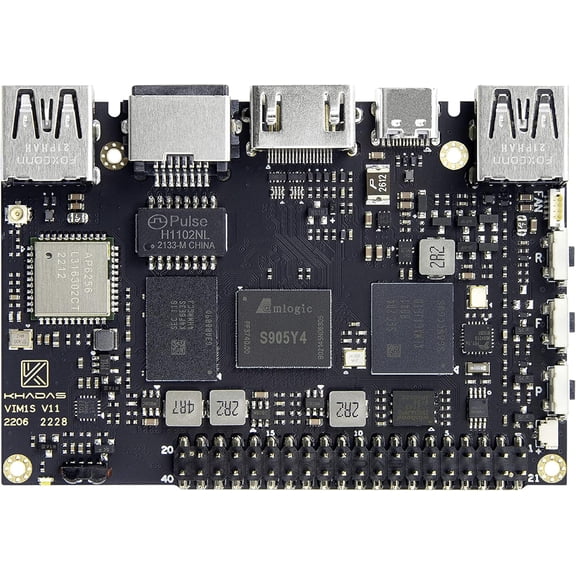 Multi-OS TV Box, VIM1S Single Board Computer Amlogic S905Y4 2GB 16GB Support 2.4G/5G WiFi Bluetooth 5.0, Multi-Video Decoder, Streaming Media Player HD/4K/HDR, UHS-I TF Card Extension