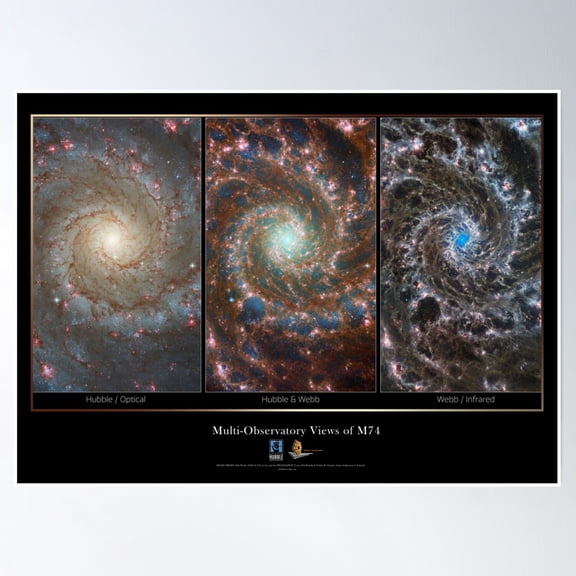 Multi-Observatory Views Of M74 - James Webb Poster Wall Art, Modern Wall Decor, 8x12 UNFRAMED