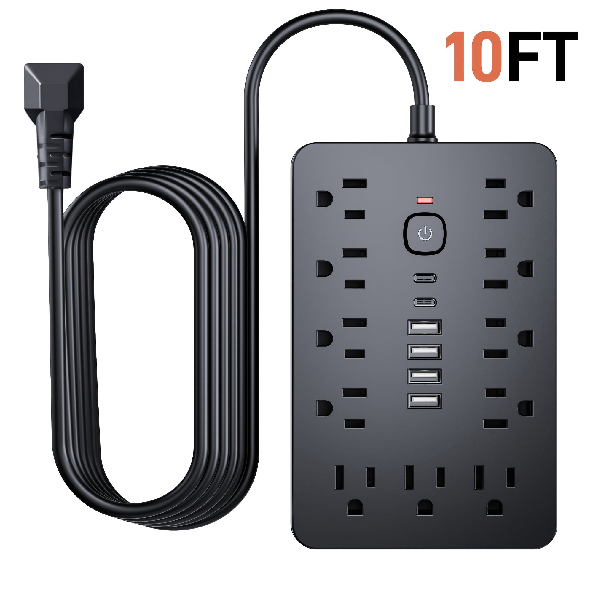 Multi-Outlet Power Strip: 11 AC, 4 USB-A, 2 Type-C Ports, 5/10ft Cord ...