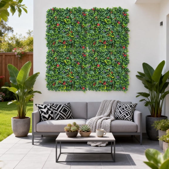 Multi-Pack Artificial Moss Trellis Panels, Peel and Stick Greenery Privacy Screen, Bamboo Fence Wall Decoration for Outdoor Garden and Patio