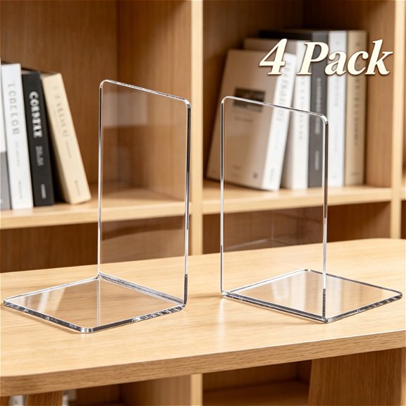 Multi Pack Clear Acrylic Bookends L Shape Book Holder for Books CD File Game Storage