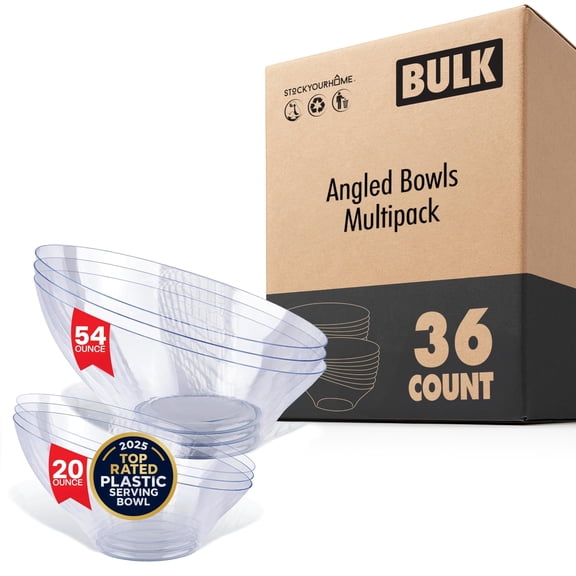 Multi-Pack Clear Plastic Serving Bowls (36 Pack) 3 x 54oz Large Disposable Candy Dishes, 3 x 20oz Buffet Containers, Chips, Popcorn, Snacks, Punch, Salad Bar, Parties, Bridal Shower, Party Supplies