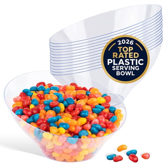 Multi-Pack Clear Plastic Serving Bowls (8 Pack) 4 x 6oz Small Disposable Candy Dishes, 4 x 20oz Medium Buffet Containers, Chips, Popcorn, Snacks, Salad Bar, Parties, Bridal Shower, Party Supplies