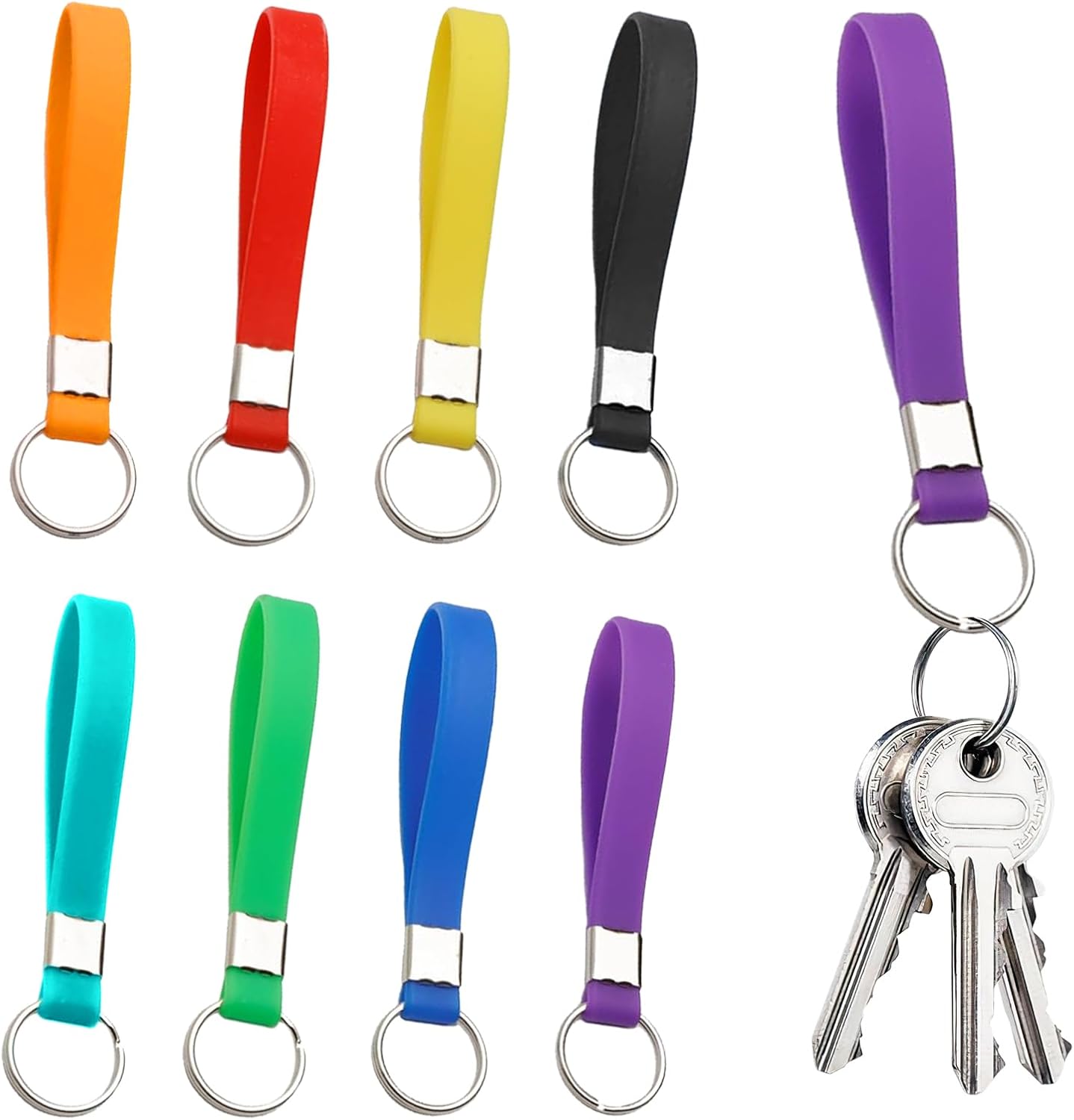Multi Pack of Key Fob Key Ring Key Rings With Tags Key Fobs Key Lanyard Wristlet Keychain Key Rings for Car Keys Heavy Duty Identification Silicon Key Ring Loops Fob