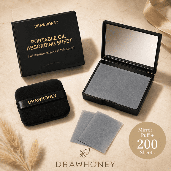 Multi-Pack Natural Plant Fiber Face Oil Blotting Papers with Mirror, Puff & Extra Refill Packs, Oil Absorbing Sheets Prevent Makeup Smudge, Compact Portable Design for Salon, Date Nights & Daily Make