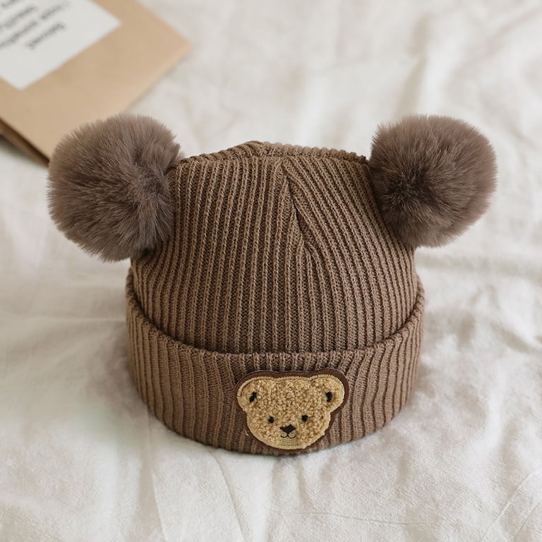 Cozy Kids Pom Pom Beanie - Brown Pecan Pop Pom Pom Beanie Hat - Huggalugs main image 3