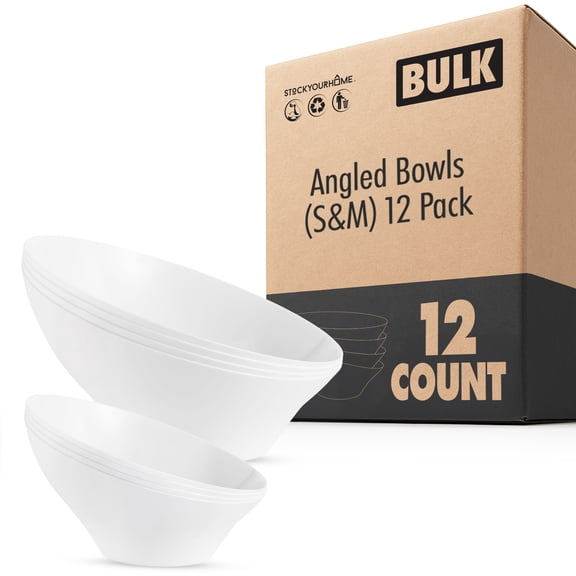 Multi-Pack White Plastic Serving Bowls (12 Pack) 4 x 6oz Small Disposable Candy Dishes, 4 x 20oz Medium Buffet Containers, Chips, Popcorn, Snacks, Salad Bar, Parties, Bridal Shower, Party Supplies