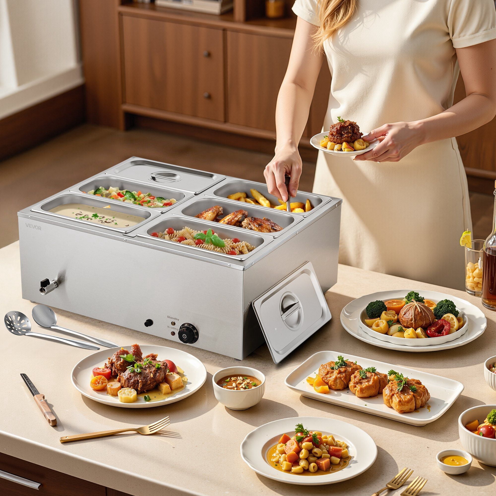 Multi-Pan Commercial Food Warmer 1500W Stainless Steel Electric Steam ...
