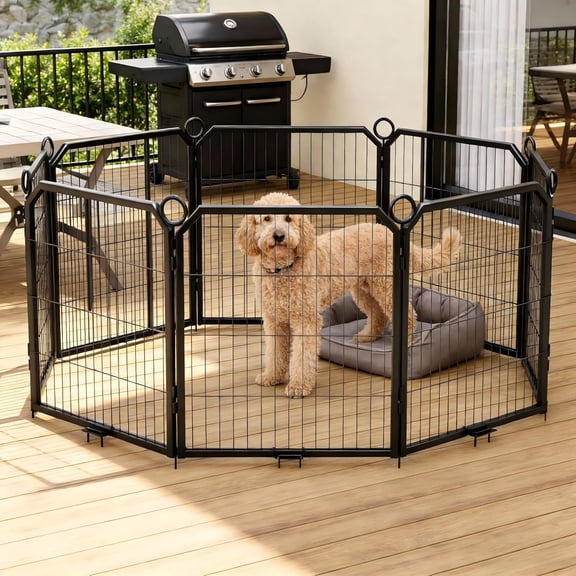 Multi-Panel Indoor Outdoor Metal Dog Playpen with Doors, Heavy Duty Rust-Resistant Pet Exercise Fence for Yard Garden Camping RV