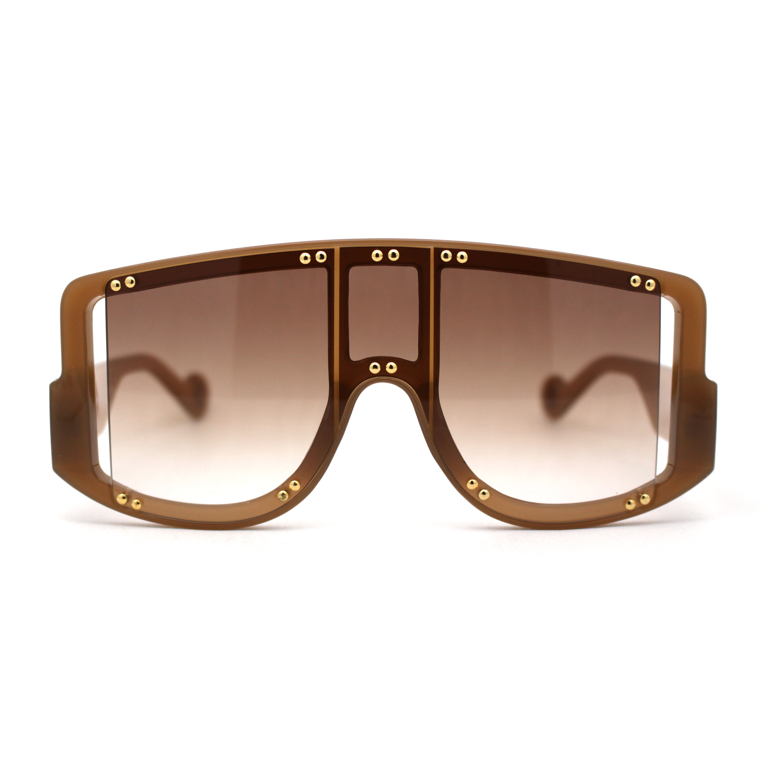 Multi Panel Shield Drop Temple Plastic Curved Top Racer Sunglasses All Brown - image 1 of 4